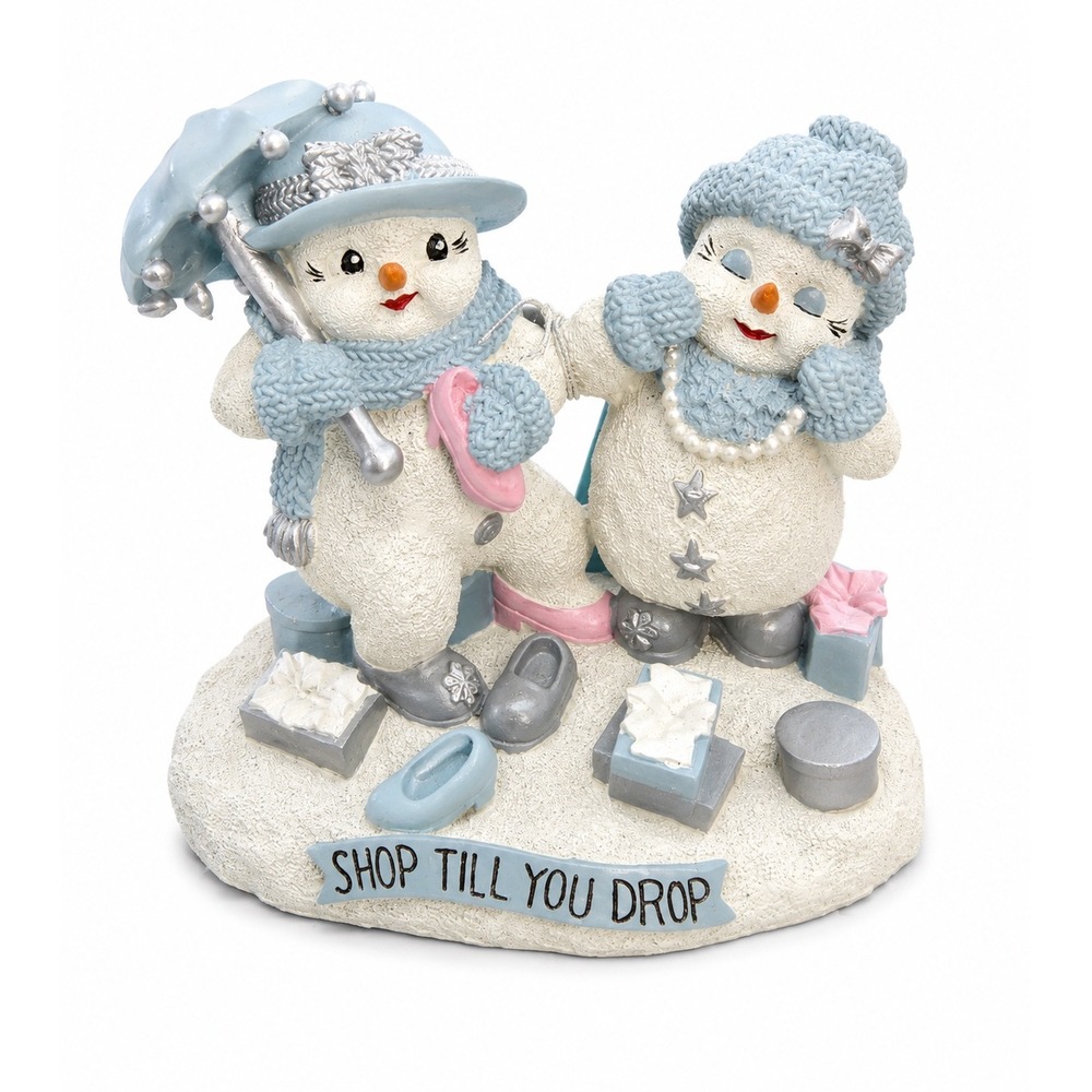 Snow Buddies Shop Till You Drop Figurine Snowman Christmas Decor Blue - Picture 1 of 5